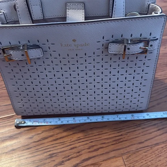 Kate Spade cutout design light grey purse with buckles and top handle - Picture 6 of 8